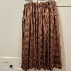BURU Smocked Waist Midi Metallic Skirt